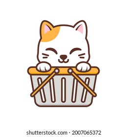 gato lindo dentro de la cesta de compras