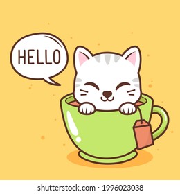 cute cat inside tea cup