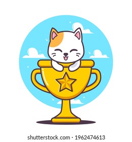 cute cat inside trophy illustration