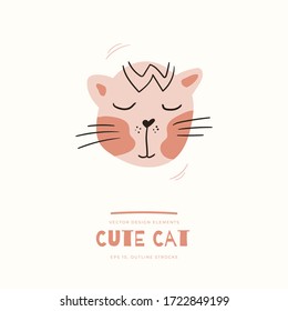Cute Cat isolated on background. Cartoon animal character. Vector illustration for poster design, kids print, social media post, cards, textile.
