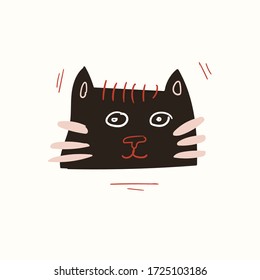 Cute cat isolated on a white background. Hand draw cartoon Scandinavian nordic design style for fashion or interior or cover or textile or background.