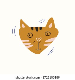 Cute cat isolated on a white background. Hand draw cartoon Scandinavian nordic design style for fashion or interior or cover or textile or background.