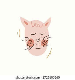 Cute cat isolated on a white background. Hand draw cartoon Scandinavian nordic design style for fashion or interior or cover or textile or background.