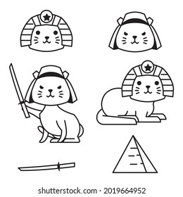 Cute Cat Japan Egypt Outline Monoline Line Doodle Style Illustration