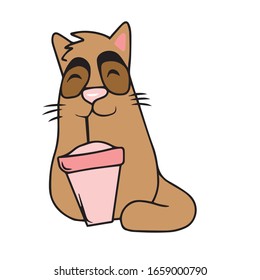 Cute cat with a jar of cocktail. Design of banners and postcards. Sticker. Isolated vector design for online communications, networks, social networks, web design, mobile messages.