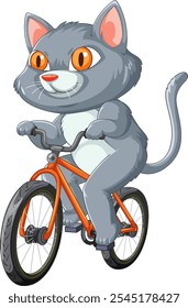 A cute cat joyfully rides an orange bicycle