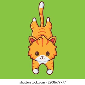 cute cat jumping down. isolated cartoon animal illustration. Flat Style Sticker Icon Design Premium Logo vector. Mascot Character