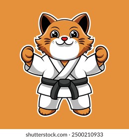 Cute Cat Karate Cartoon Mascot Logo Illustration