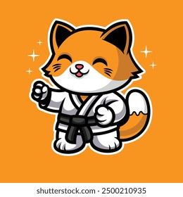 Cute Cat Karate Cartoon Mascot Logo Illustration