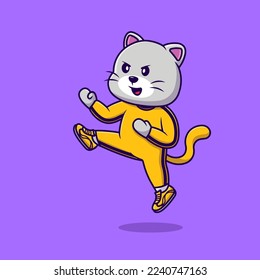 Cute Cat Karate Cartoon Vector Icons Illustration. Flat Cartoon Concept. Suitable for any creative project.

