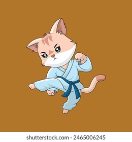 Cute cat Karate Cartoon Vector Icon Illustration. Animal Sport Icon Concept Isolated Premium Vector. Flat Cartoon Style
