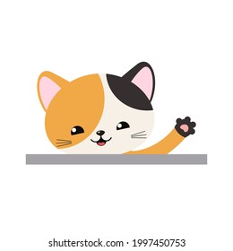 Cute cat kawaii calico isolated on white background. Cartoon flat style. Vector illustration