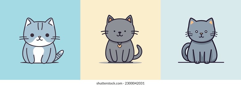 Cute Cat kawaii cartoon kitty meow kitten illustration set collection