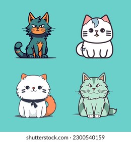 Cute Cat kawaii cartoon kitty meow kitten illustration set collection