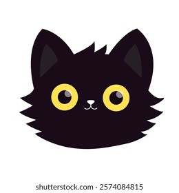 Cute cat. Kawaii face head icon. Kitten with yellow eyes. Black silhouette. Funny pet animal. Cartoon funny character. Childish style. Happy Halloween. Flat design. Isolated. White background. Vector