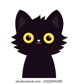 Cute cat. Kawaii face head. Kitten with yellow eyes. Black silhouette icon. Funny pet animal. Cartoon funny character. Childish style. Happy Halloween. Flat design. White background. Isolated. Vector