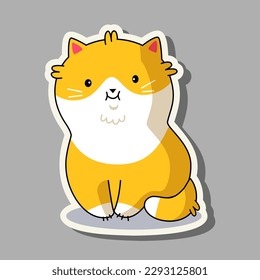 Cute cat in kawaii style. Cartoon sticker cat is sitting. Vector illustration cat.