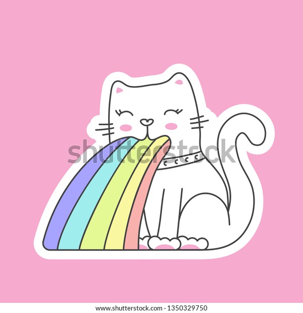 Cute Cat Kawaii Style Puking Rainbow Stock Vector (Royalty Free ...