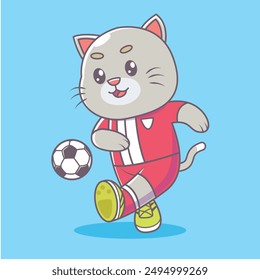 cute cat is kicking the ball. vector mascot cartoon animal sport isolation