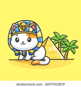 Cute Cat King Of egypt Cartoon Vector Icon Illustration. Animal 
Holiday Icon Concept Isolated Premium Vector. Flat Cartoon 
Style 