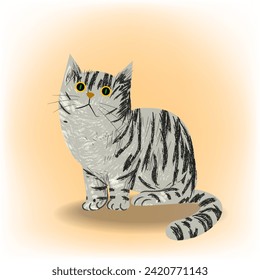 Cute cat, kitten black and white line art hand drawn pet domestic animal vector illustration.