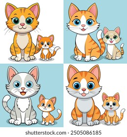 Cute cat and kitten cartoon bundle. Isolated premium animal vector illustration. Design for education and kids