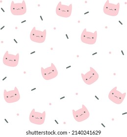Cute cat kitten cartoon doodle  pattern Premium Vector