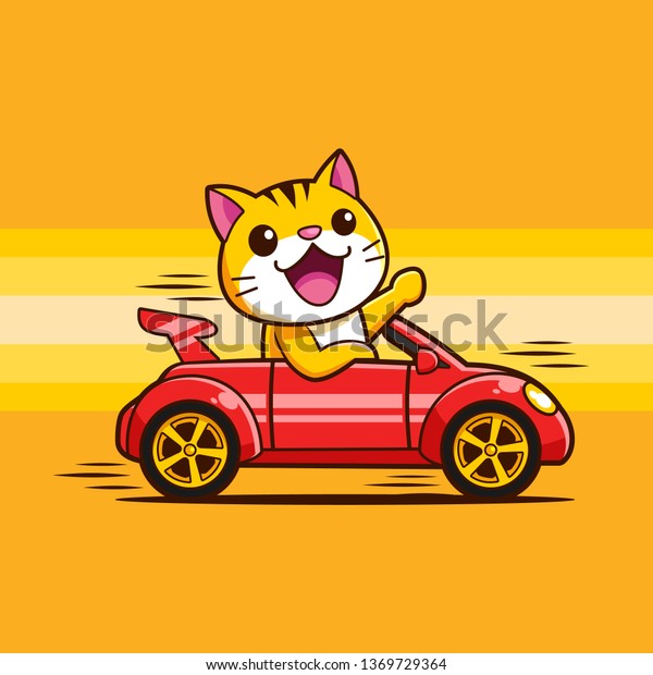 cute Cat Kitten driving a\
car fast
