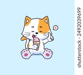 Cute cat kitten eating ice cream vector icon. Food animal concept mascot logo illustration
