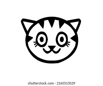 Cute cat, kitten face, domestic animal, pet, design, graphic, vector, illustration in black and white color, isolated on white background