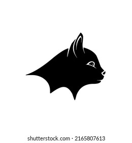 Cute cat, kitten face, domestic animal, pet, design, graphic, vector, illustration in black and white color, isolated on white background