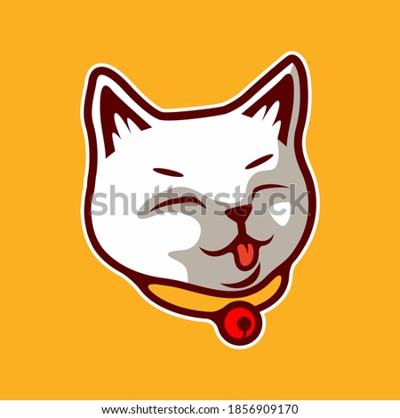Cute Cat Kitten Face Smile With Tongue out Vector Illustration - Vector