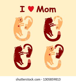 Cute  cat with kitten greeting card for mother's day about love to mom