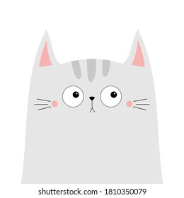 Icono de la silueta de la cabeza del gatito del gato. Feliz Día de San Valentín. Caricatura de Kawaii. Cara triste. mejillas rosadas. Impresión de portada de cuaderno de la tarjeta de saludo para bebé. Fondo blanco. Diseño plano. Vector
