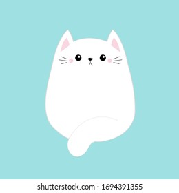 Cute cat kitten kitty icon. Kawaii cartoon character. Funny sad face. Happy Valentines Day. Baby greeting card tshirt notebook cover template. Blue background. Isolated Flat design Vector illustration