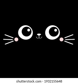 Cute cat kitten kitty square face head icon. Cartoon funny baby character. Kawaii animal. Kids print for poster, t-shirt cloth. Love card. Scandinavian style. Flat design. Black background. Vector