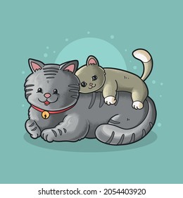 cute cat and kitten lazy time illustration