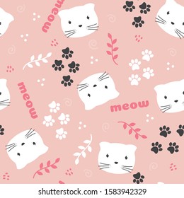 Cute Cat, Kitten Pet Animal Seamless Repeat Vector Illustration Pattern Background