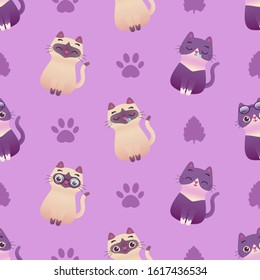 Cute cat kitten seamless pattern illustration