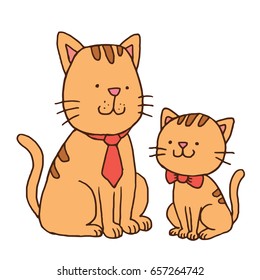 Cute cat and kitten sketchy cartoon design. Vector illustration