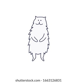 Cute cat or kitten standing on its hind legs hand drawn sketch cartoon character. Animal pet black line art vector isolated on white.