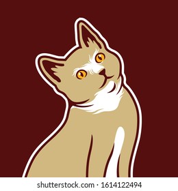 Cute Cat Kitten Stare Doing Nothing  Vector Illustration - Vector