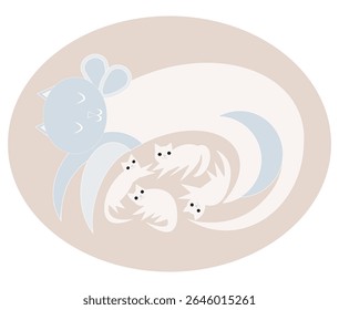Cute Cat and Kittens live together,Geometric vector style