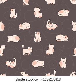 Cute cat kitty. Hand drawn seamless pattern in sketch style