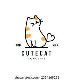 Cute cat kitty kitten monoline logo icon for veterinary pet care business brand vector illustration