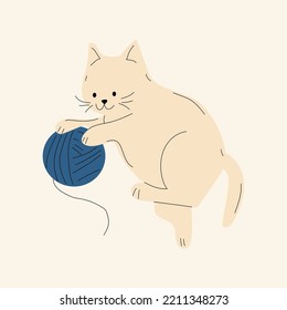 Cute cat with Knitting  and balls of yarn. Vector