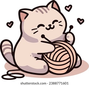 cute cat knitting, vector illustration