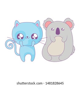 cute cat with koala baby animals kawaii style