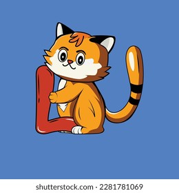 Cute cat with L Letter Vector Illustration