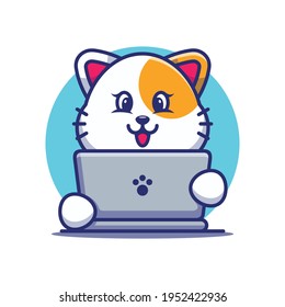 Cute cat with laptop cartoon design